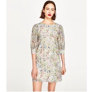 Zara Textured Floral Ivory Sun Dress